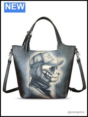Genuine Leather Hand Painted Satchel Handbag Women's Shoulder Purse Tote